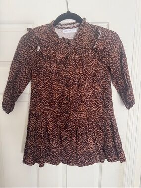 Zara Black and Brown Leopard Print Tiered Dress